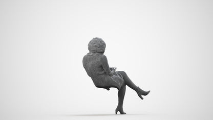 realistic 3D woman casual sitting, scanned archviz people for Blender and 3ds Max, wireframe side view