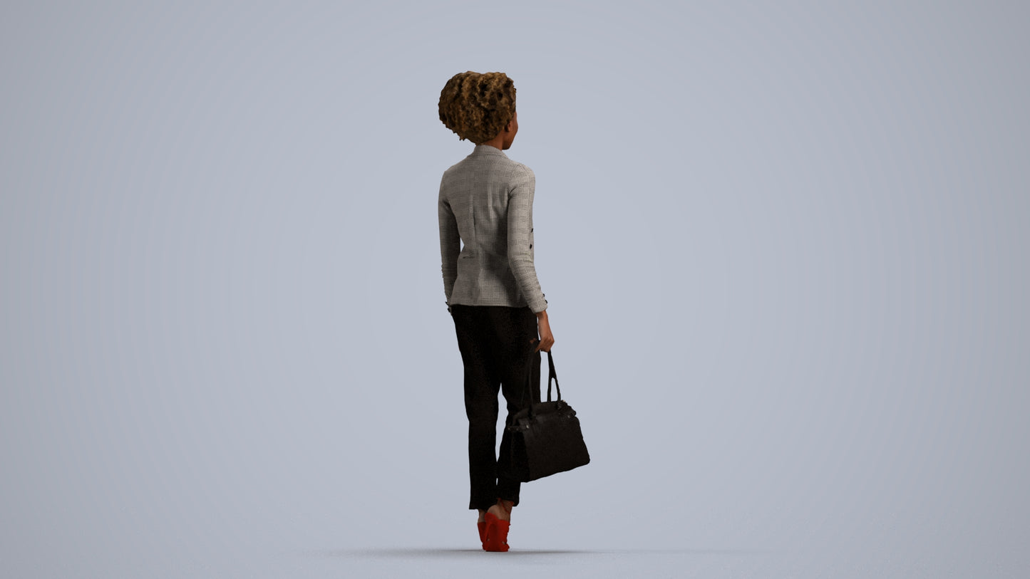 realistic 3D woman business walking, scanned archviz people for Blender and 3ds Max, front view render
