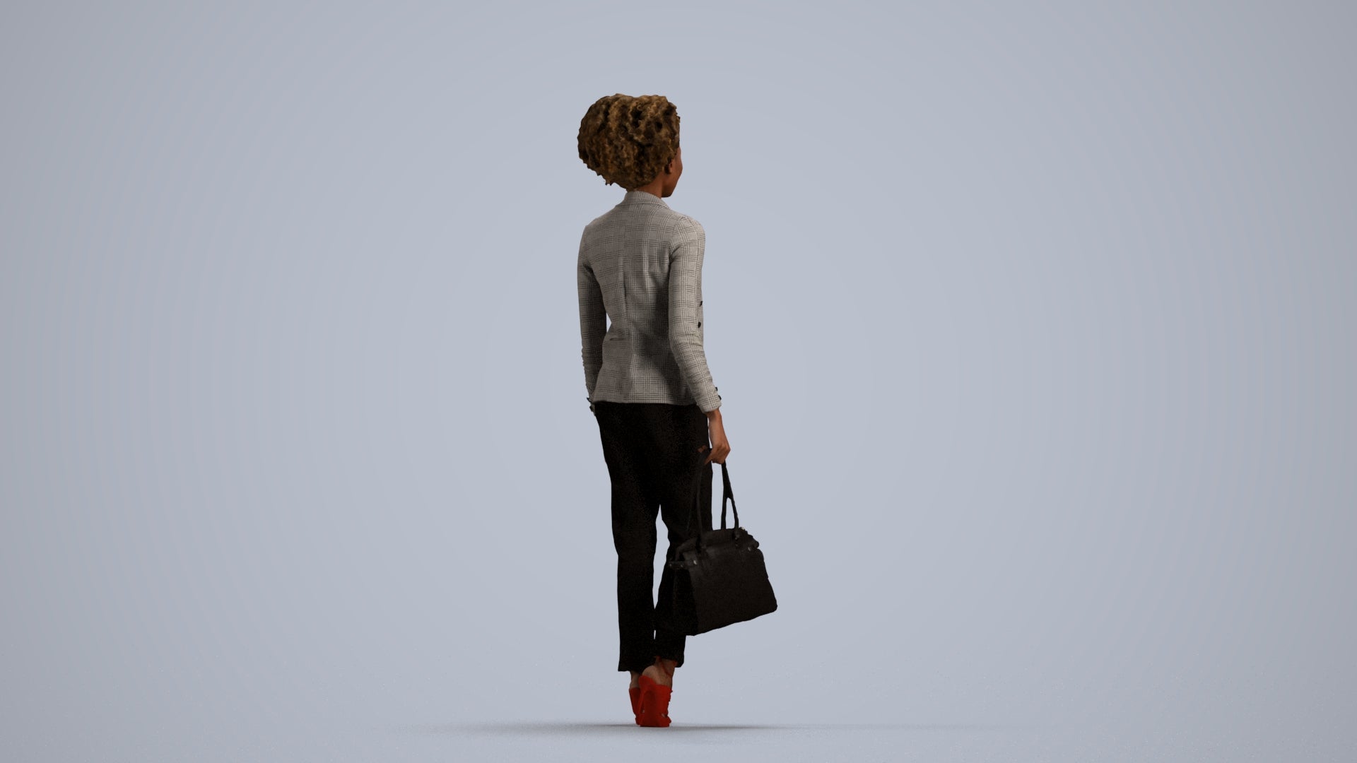 realistic 3D woman business walking, scanned archviz people for Blender and 3ds Max, front view render