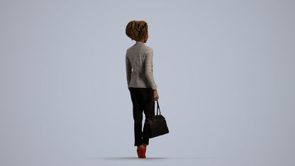 realistic 3D woman business walking, scanned archviz people for Blender and 3ds Max, front view render