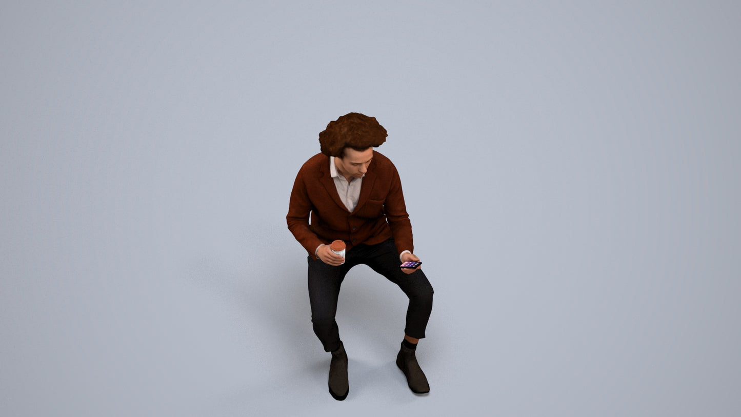 realistic 3D people man business sitting, render-ready for V-Ray and Corona, FBX OBJ, back view render