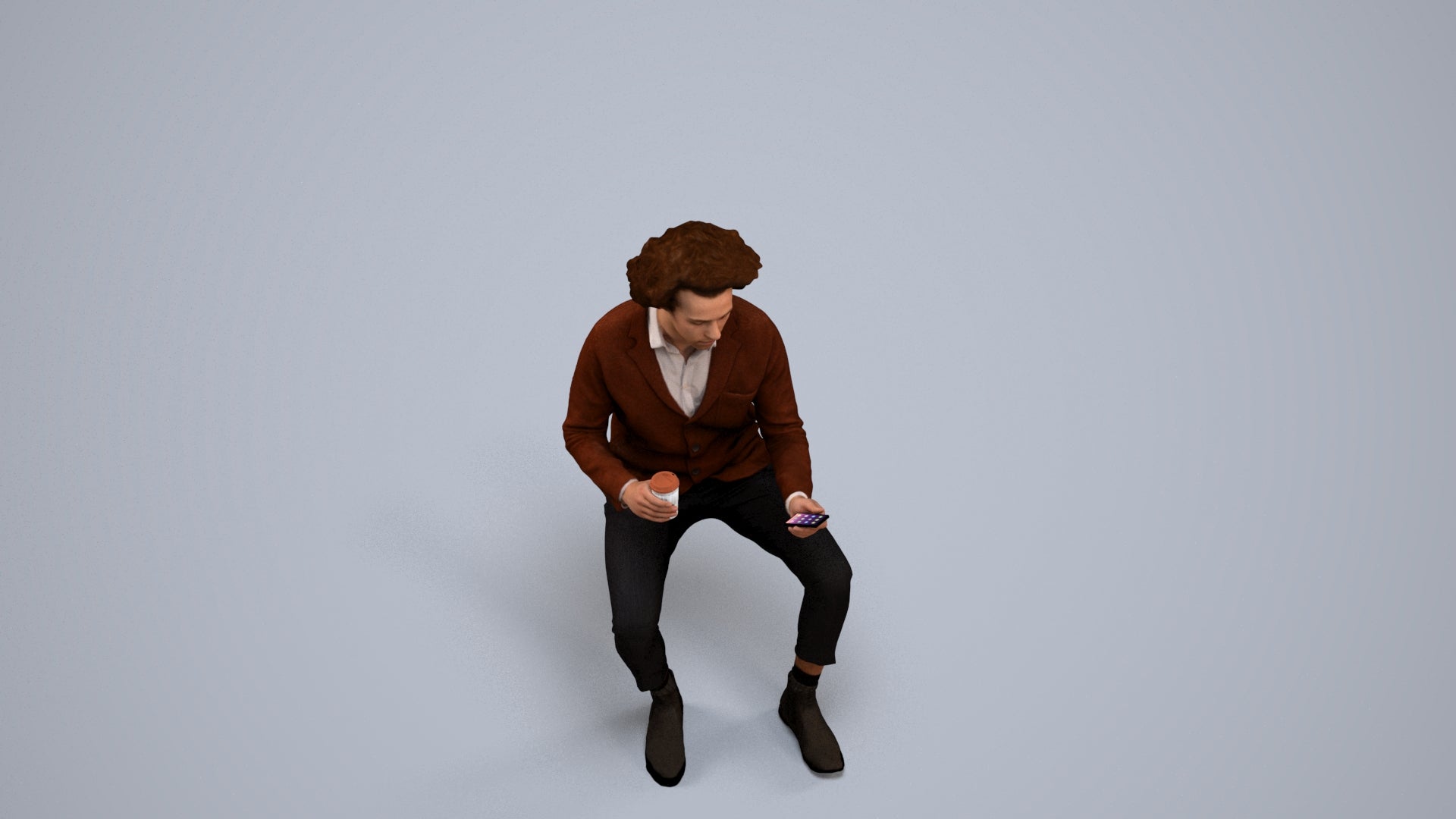 realistic 3D people man business sitting, render-ready for V-Ray and Corona, FBX OBJ, back view render