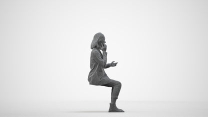 3D human model woman business, photogrammetry scanned person for archviz, wireframe side view