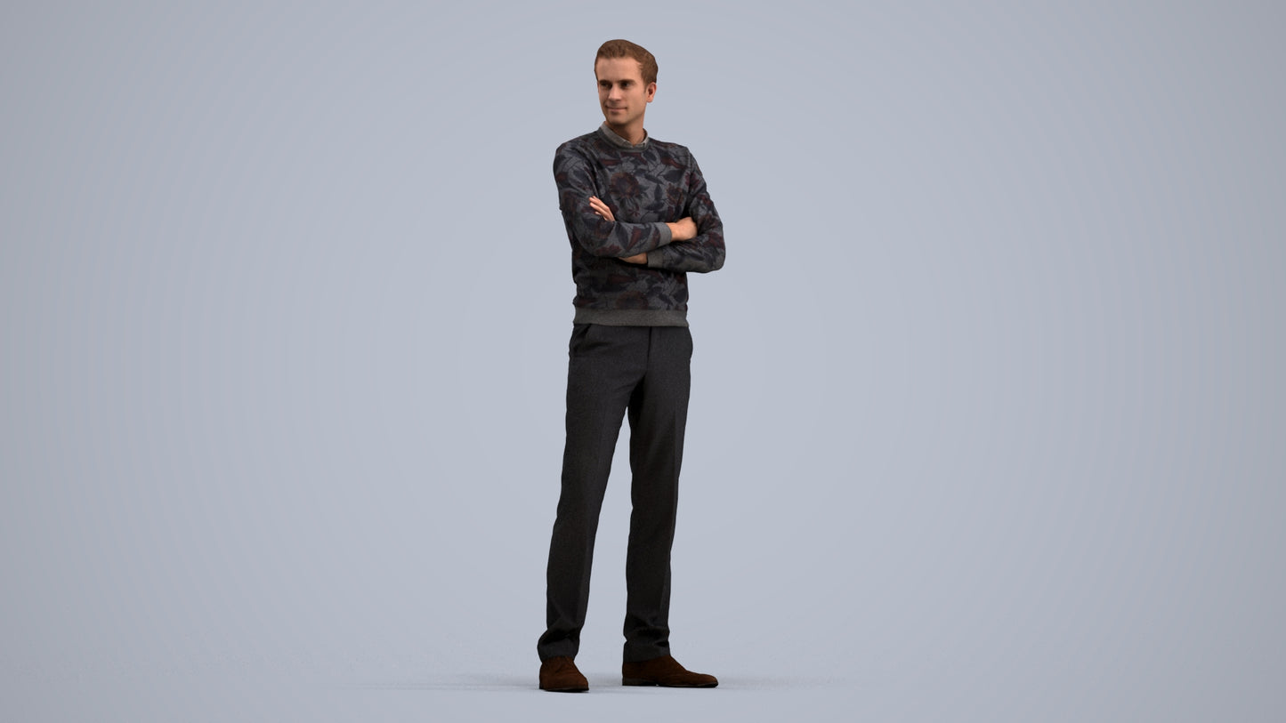 photogrammetry 3D man casual standing, realistic human model archviz FBX, standing pose render