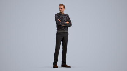 photogrammetry 3D man casual standing, realistic human model archviz FBX, standing pose render