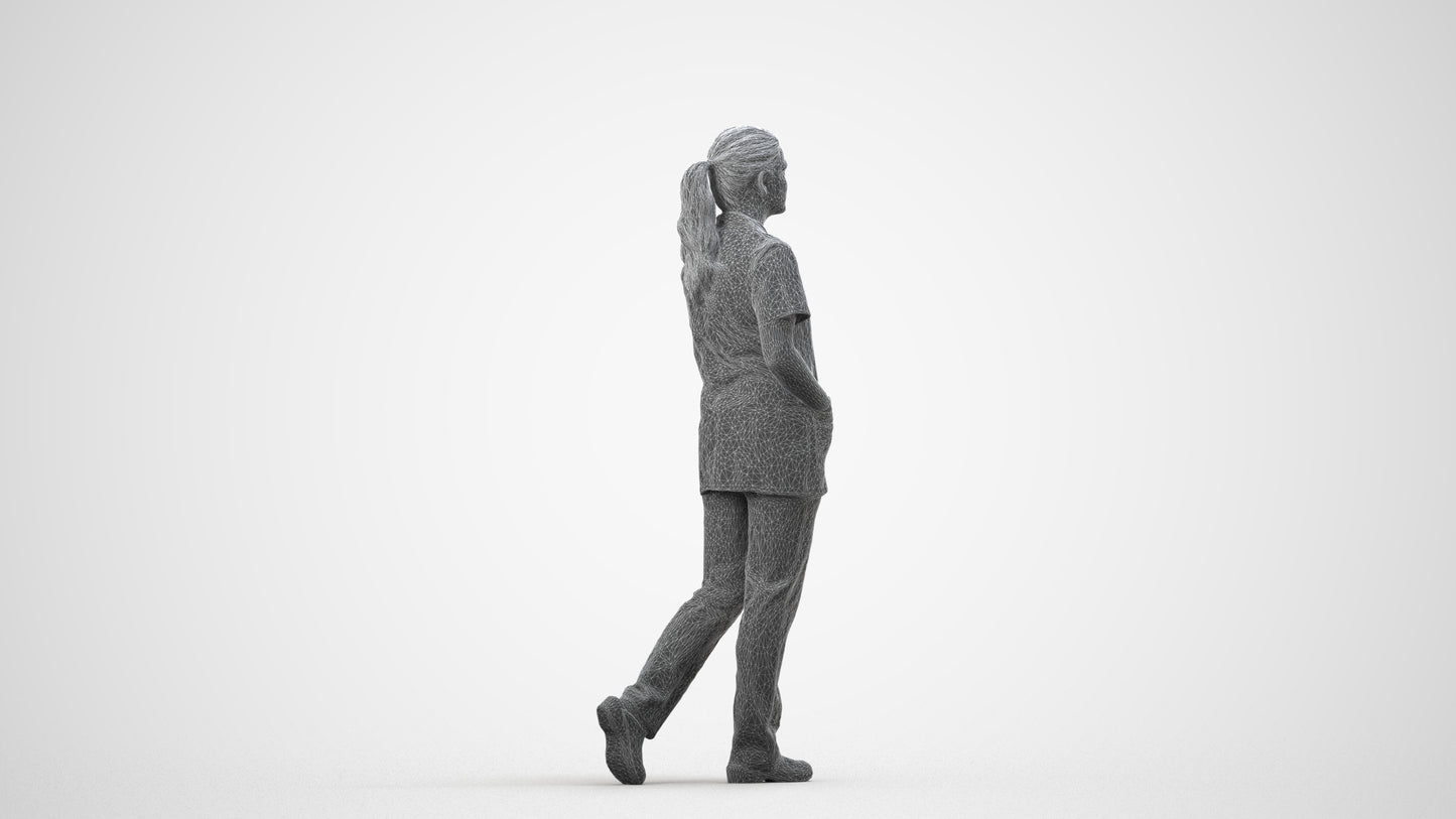 scanned 3D woman standing, photogrammetry people for Enscape and V-Ray, wireframe side view