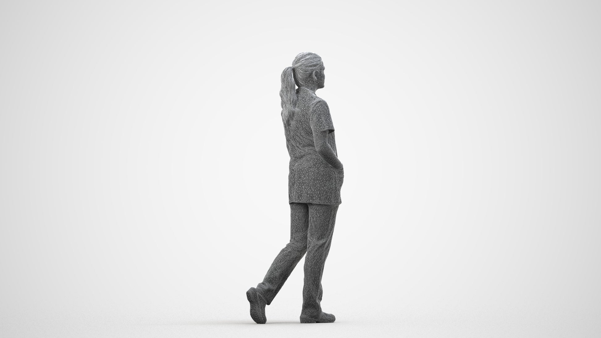 scanned 3D woman standing, photogrammetry people for Enscape and V-Ray, wireframe side view