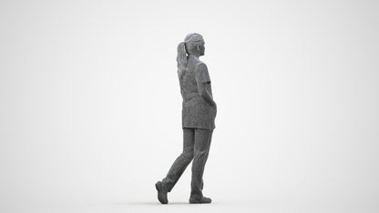 scanned 3D woman standing, photogrammetry people for Enscape and V-Ray, wireframe side view