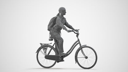 realistic 3D people girl business cycling, render-ready for V-Ray and Corona, FBX OBJ, wireframe side view