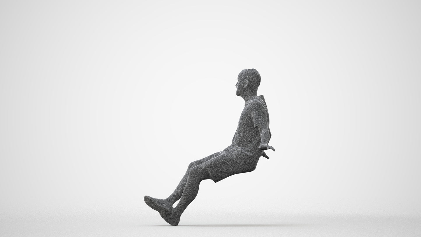 scanned 3D man casual sitting, photogrammetry people for Enscape and V-Ray, square thumbnail