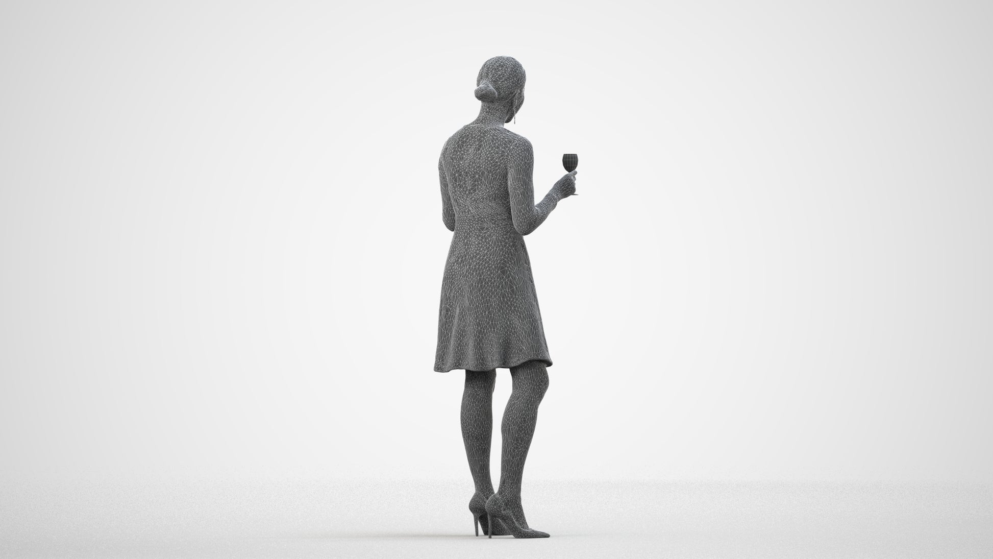 3D scanned woman business formal, photorealistic archviz people for Enscape and SketchUp, wireframe side view