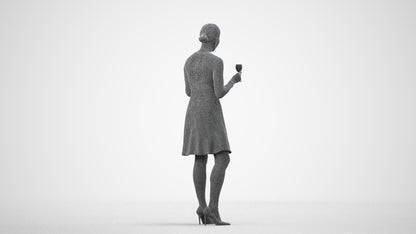 3D scanned woman business formal, photorealistic archviz people for Enscape and SketchUp, wireframe side view