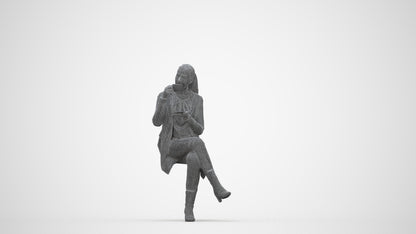 realistic 3D woman business sitting, scanned archviz people for Blender and 3ds Max, wireframe back view