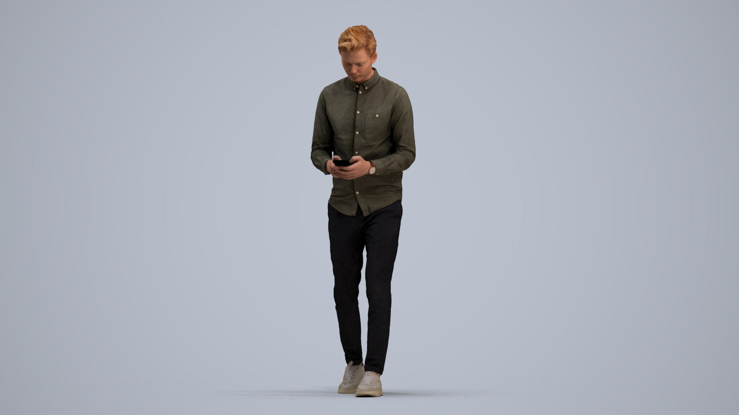 realistic 3D man casual walking, scanned archviz people for Blender and 3ds Max, standing pose render