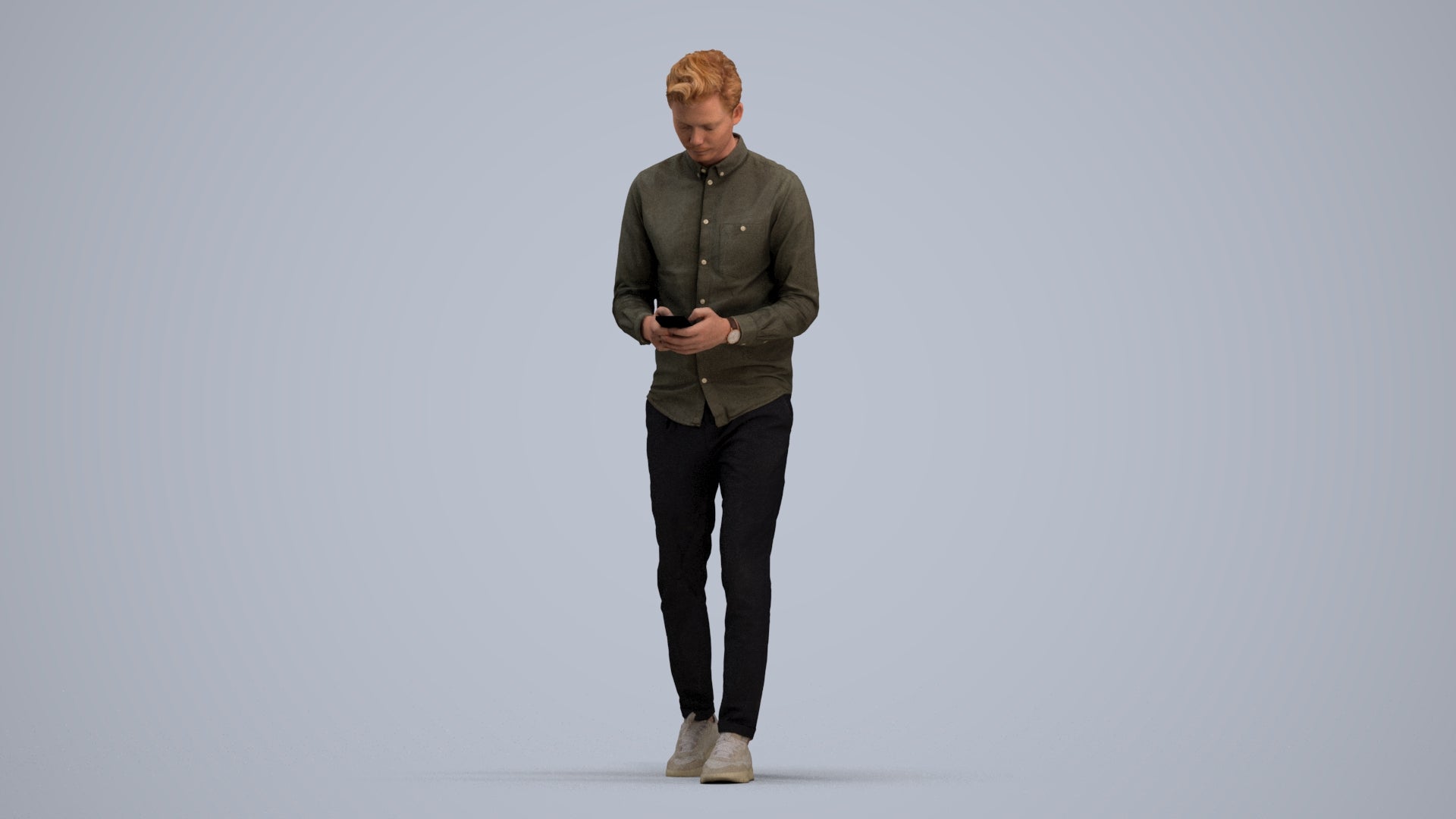 realistic 3D man casual walking, scanned archviz people for Blender and 3ds Max, standing pose render