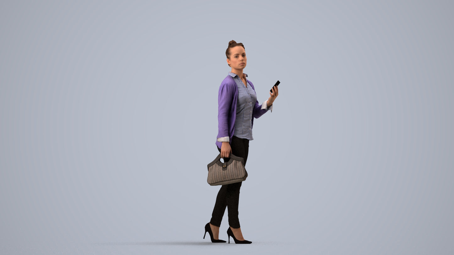 realistic 3D people woman business walking, render-ready for V-Ray and Corona, FBX OBJ, side view render