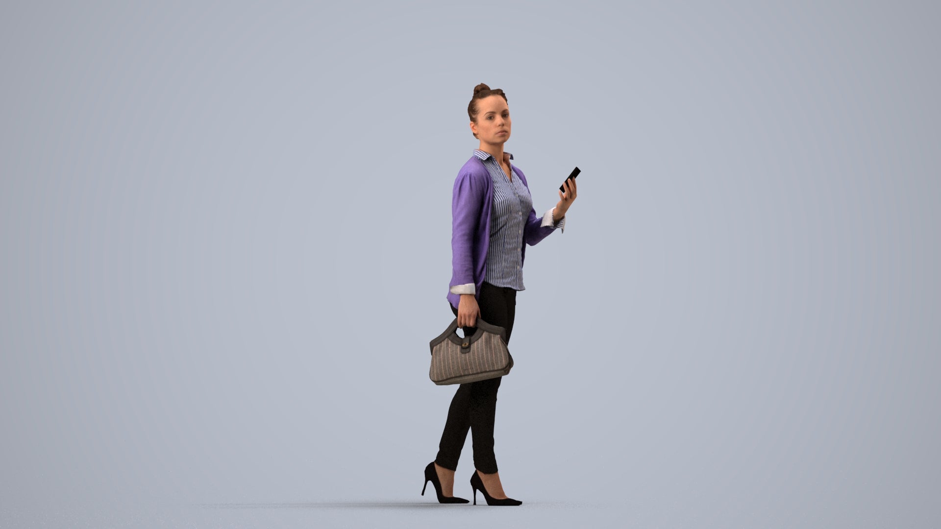 realistic 3D people woman business walking, render-ready for V-Ray and Corona, FBX OBJ, side view render