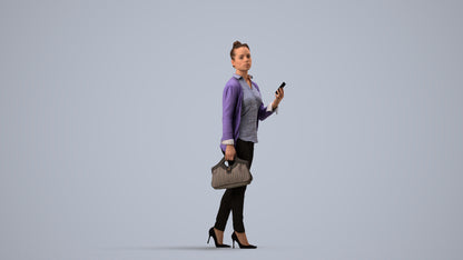 realistic 3D people woman business walking, render-ready for V-Ray and Corona, FBX OBJ, side view render