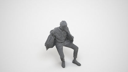 realistic 3D man casual sitting, scanned archviz people for Blender and 3ds Max, wireframe three-quarter view