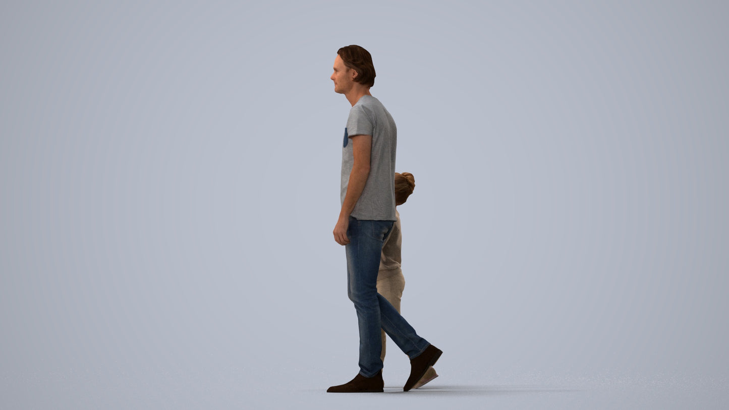 photogrammetry 3D girl casual standing, realistic human model archviz FBX, three-quarter view render