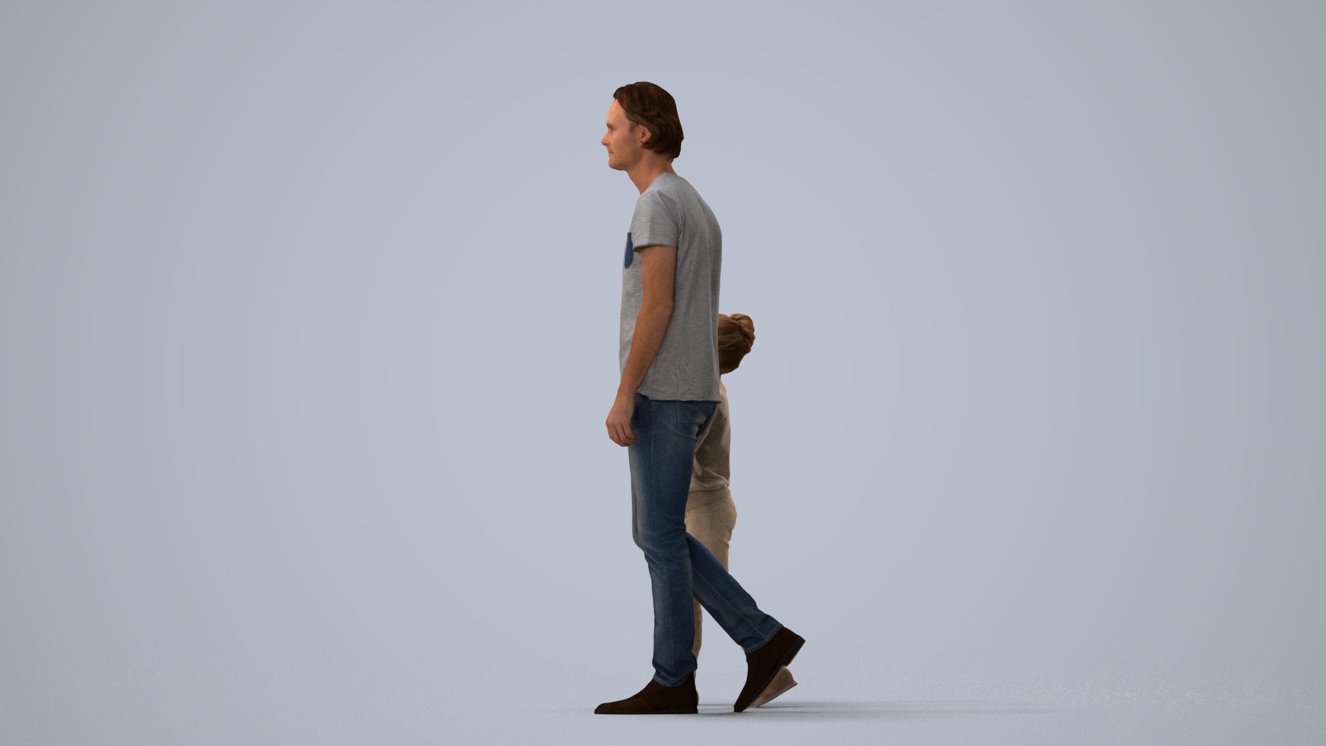 photogrammetry 3D girl casual standing, realistic human model archviz FBX, three-quarter view render