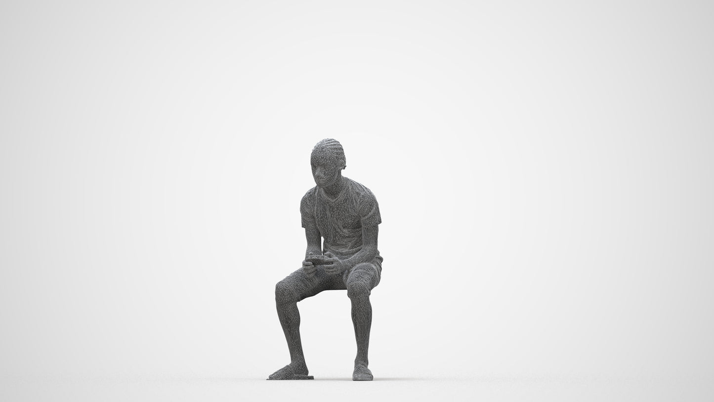 3D human model boy casual kids, photogrammetry scanned person for archviz, wireframe back view