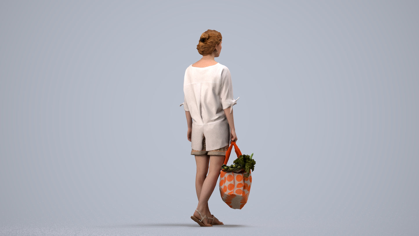 3D scanned woman shopping casual, photorealistic archviz people for Enscape and SketchUp, side view render