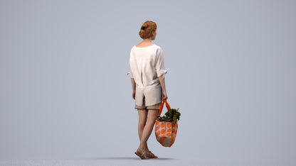 3D scanned woman shopping casual, photorealistic archviz people for Enscape and SketchUp, side view render