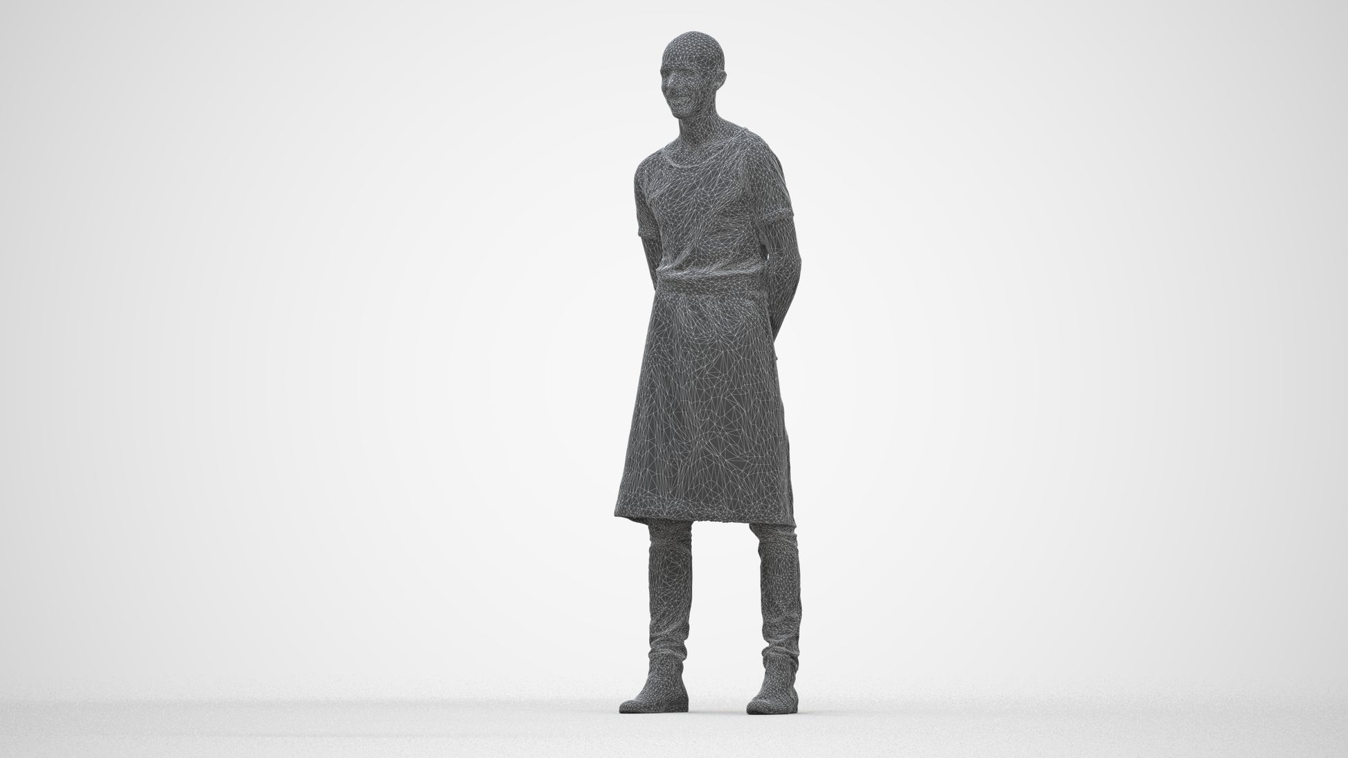 realistic 3D man hospitality, scanned archviz people for Blender and 3ds Max, wireframe back view