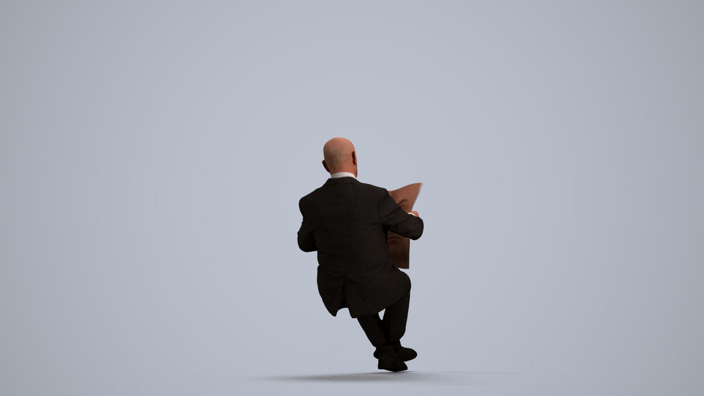 realistic 3D people senior man business sitting, render-ready for V-Ray and Corona, FBX OBJ, front view render