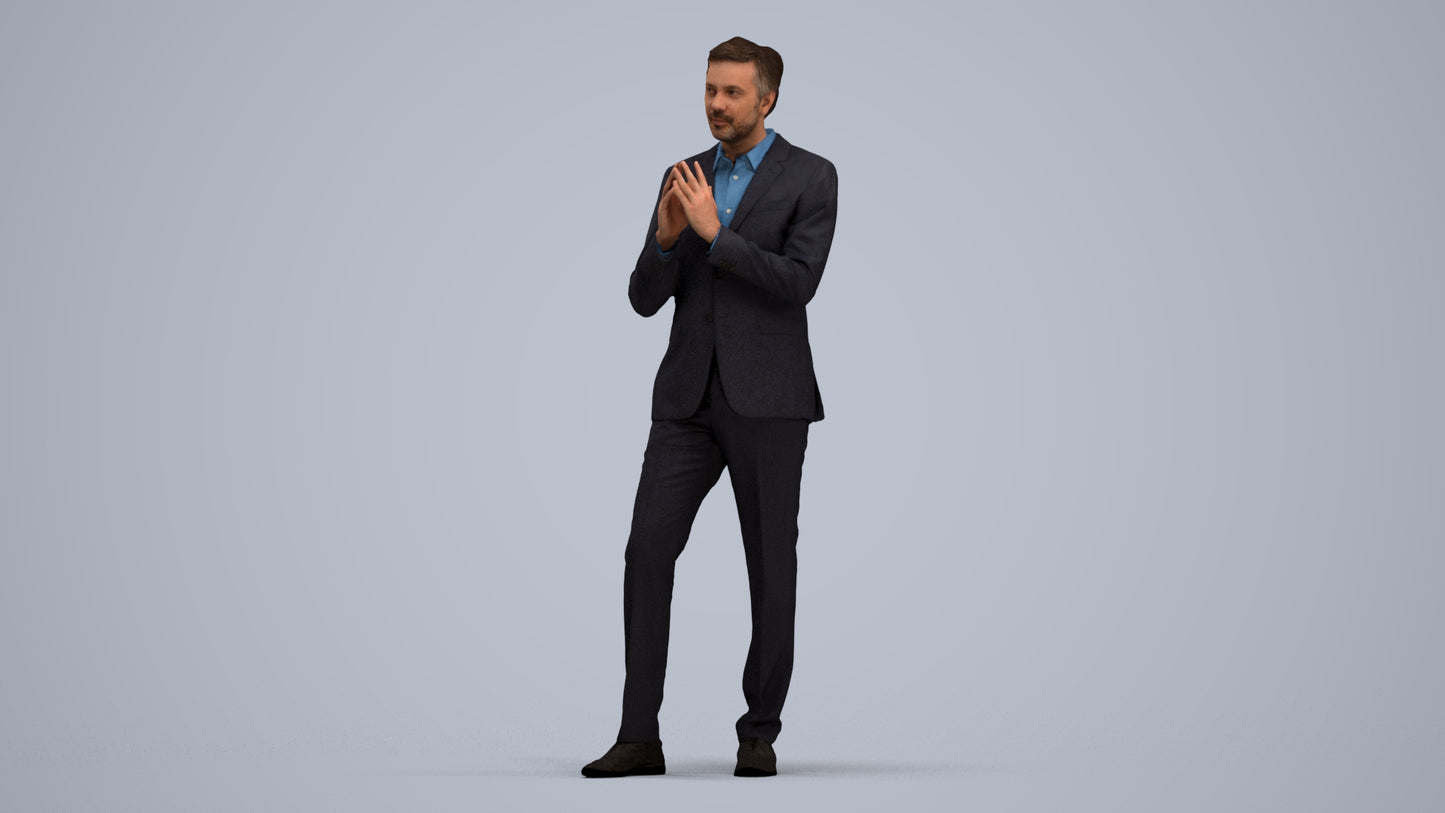 realistic 3D human man business, archviz people FBX OBJ for Blender, standing pose render