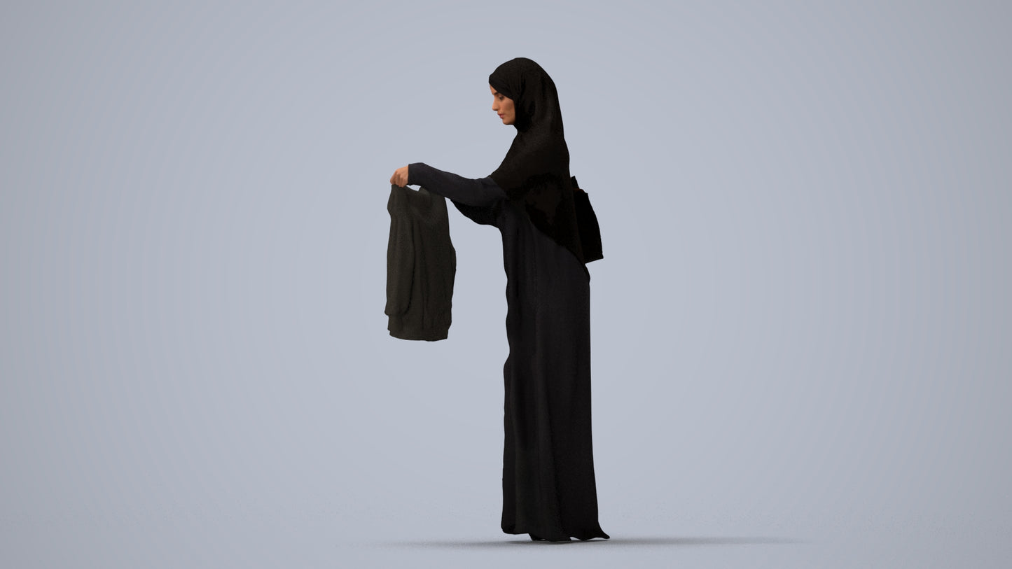 scanned 3D woman shopping, photogrammetry people for Enscape and V-Ray, three-quarter view render