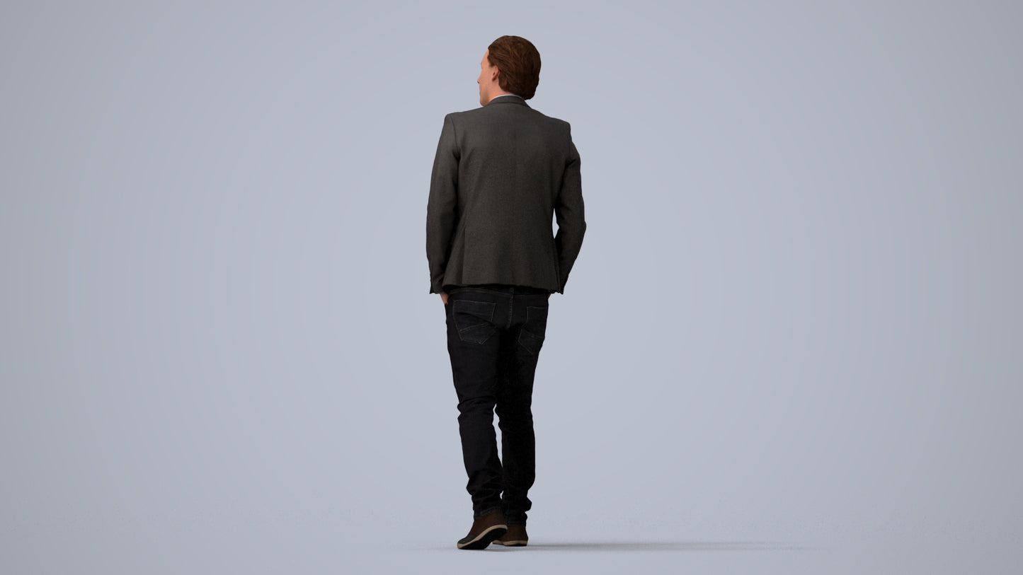 realistic 3D man business, scanned archviz people for Blender and 3ds Max, three-quarter view render
