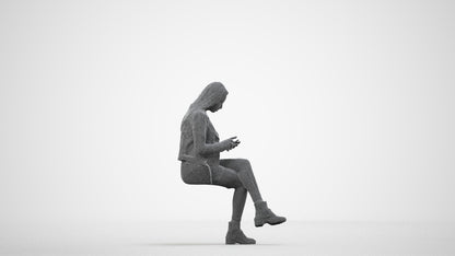 realistic 3D people woman casual sitting, render-ready for V-Ray and Corona, FBX OBJ, wireframe side view