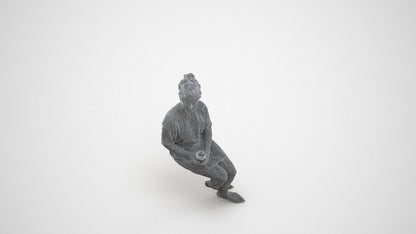 3D human model woman casual sitting, photogrammetry scanned person for archviz, wireframe three-quarter view