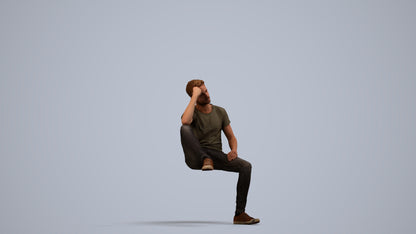 3D people model man casual sitting, scanned human for 3ds Max rendering, side view render