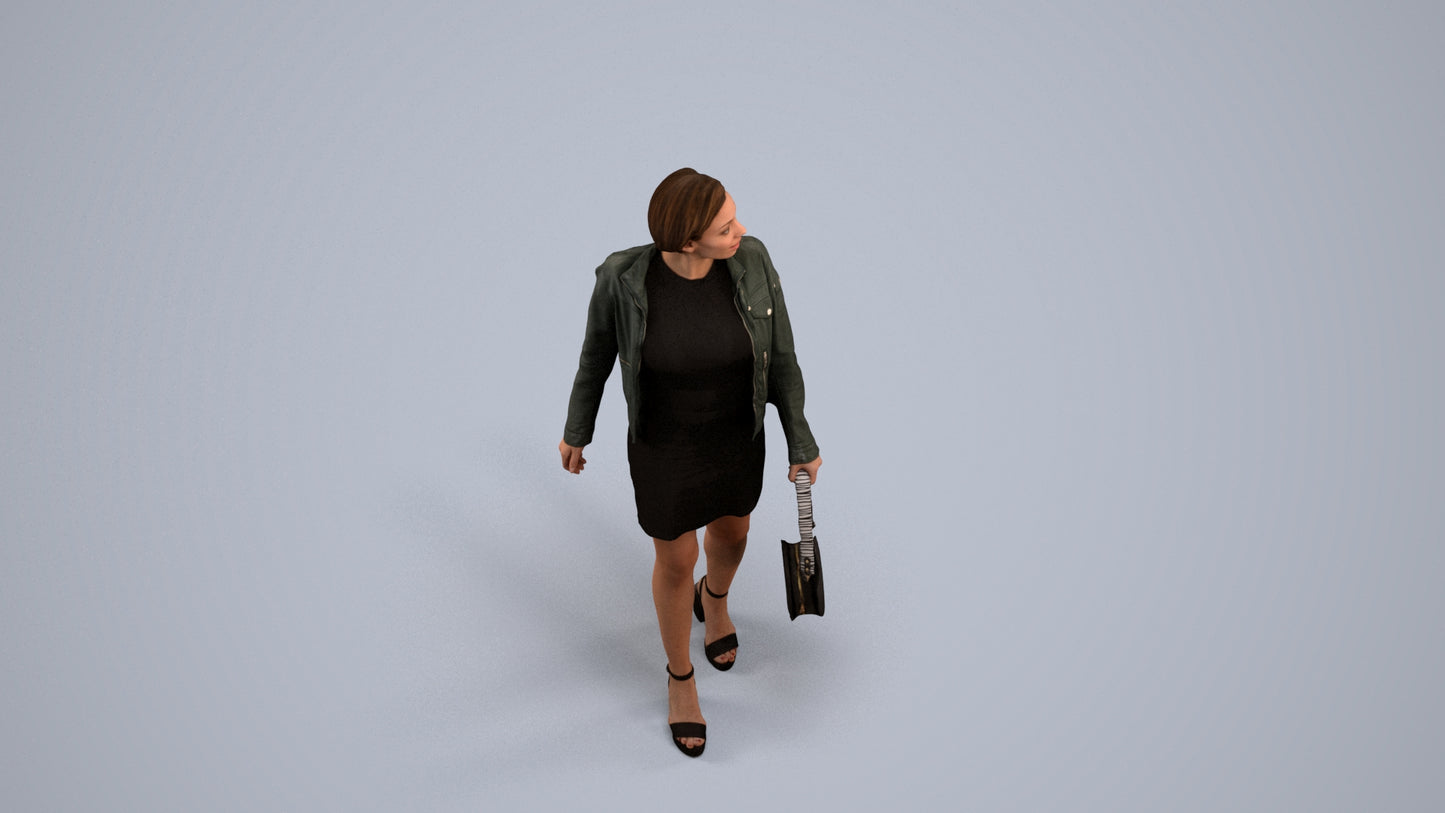 3D scanned woman walking casual, photorealistic archviz people for Enscape and SketchUp, back view render