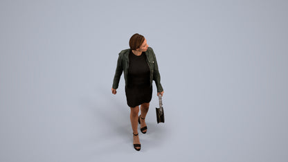 3D scanned woman walking casual, photorealistic archviz people for Enscape and SketchUp, back view render