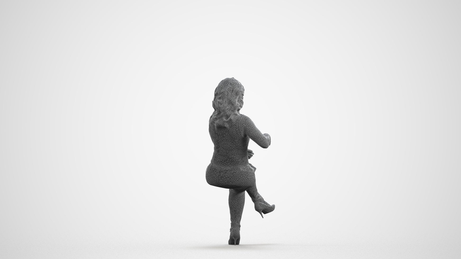 realistic 3D human woman casual sitting, archviz people FBX OBJ for Blender, wireframe front view