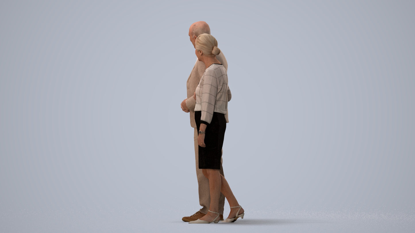 realistic 3D human senior woman business kids, archviz people FBX OBJ for Blender, three-quarter view render
