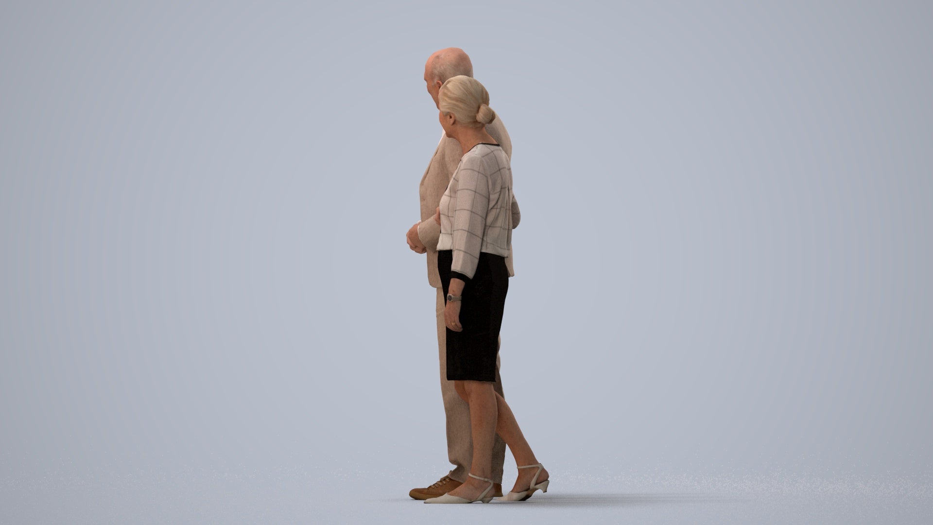 realistic 3D human senior woman business kids, archviz people FBX OBJ for Blender, three-quarter view render