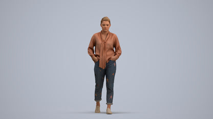 photogrammetry 3D woman casual walking, realistic human model archviz FBX, standing pose render