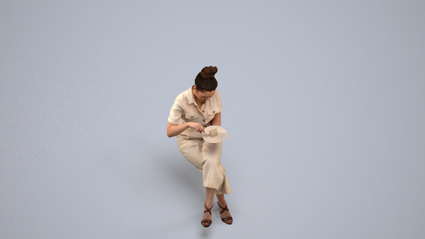 photogrammetry 3D woman formal sitting, realistic human model archviz FBX, back view render