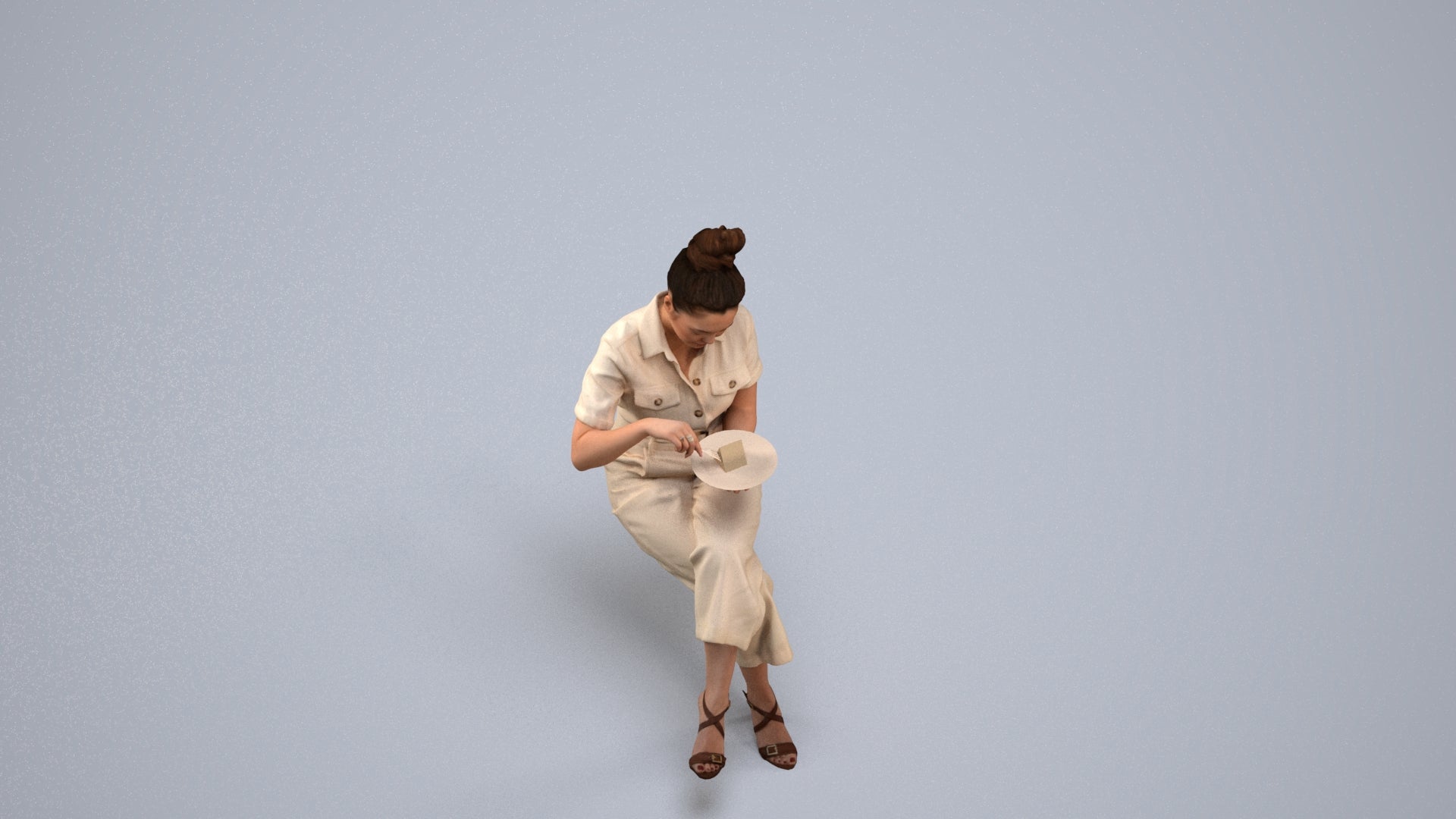 photogrammetry 3D woman formal sitting, realistic human model archviz FBX, back view render