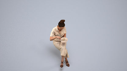 photogrammetry 3D woman formal sitting, realistic human model archviz FBX, back view render