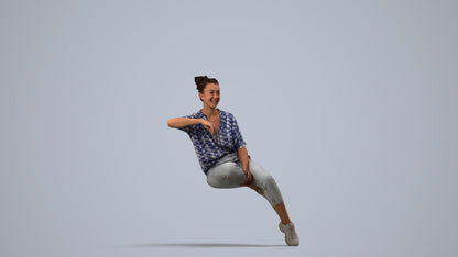 3D scanned woman sitting casual, photorealistic archviz people for Enscape and SketchUp, side view render