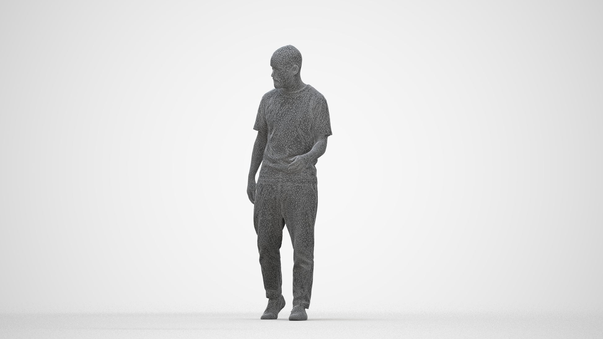 photogrammetry 3D man casual walking, realistic human model archviz FBX, wireframe back view