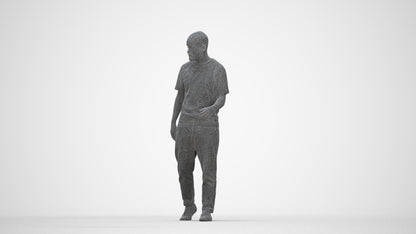 photogrammetry 3D man casual walking, realistic human model archviz FBX, wireframe back view