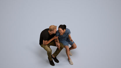 3D people model woman casual couple, scanned human for 3ds Max rendering, back view render