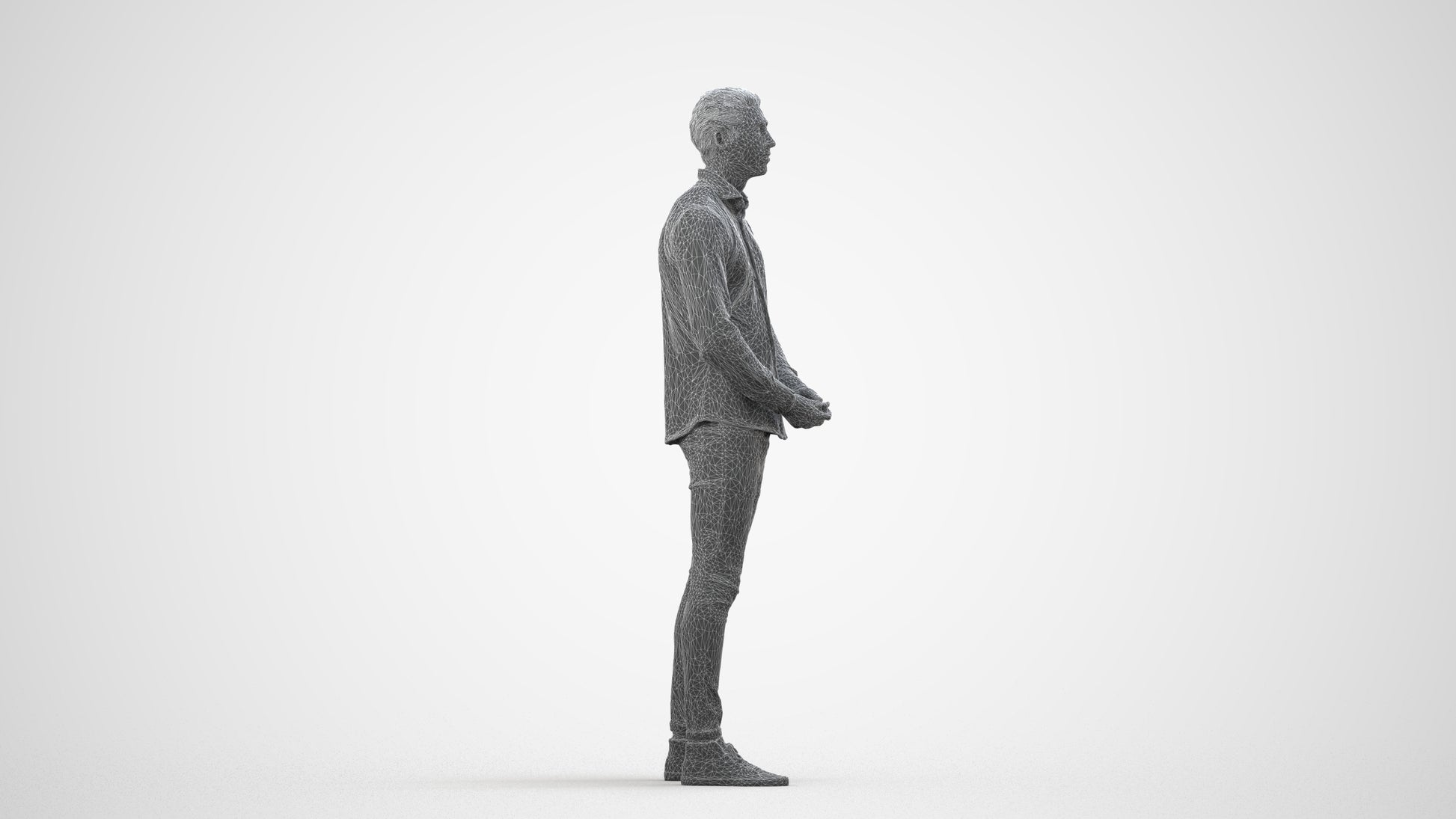 realistic 3D people man casual standing, render-ready for V-Ray and Corona, FBX OBJ, wireframe side view